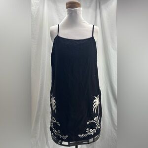 NWT Calypso St. Barth Black Embroidered Palm Linen Blend Slip Dress M